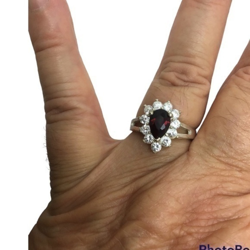 Sterling silver red & white gemstone ring